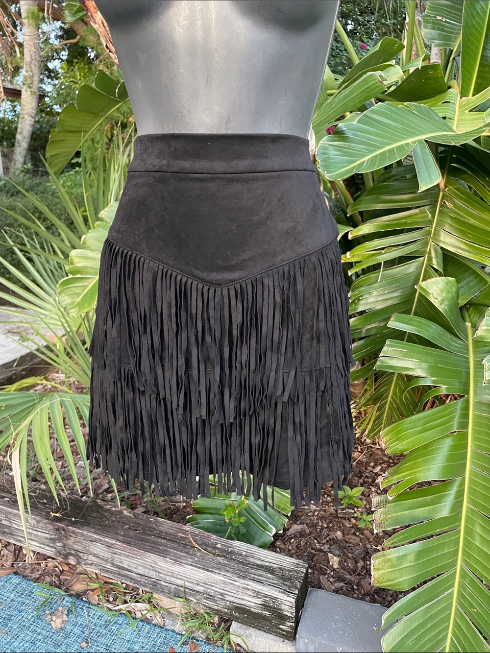 Black Fringe Suede Skirt